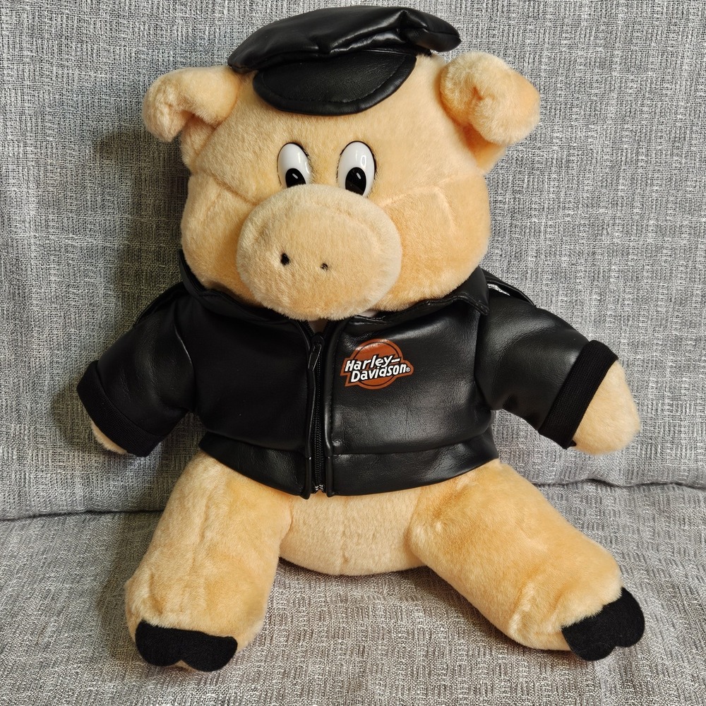 1993 - Harley Davidson Biker Hog Plush Play By Play Pig Black Jacket Cap 11 Inch